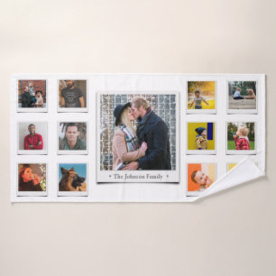 Family Photo Collage White Bath Towel