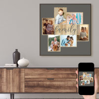 Family Photo Collage Wood Look Frame Warm Grey