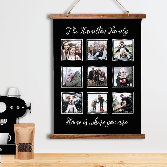 Family Photo Collage Wood Topped Wall Tapestry (Modern Family Photo Collage, Hanging wooden tapestry.)