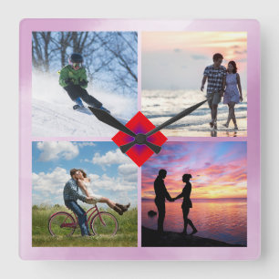 Family Photo 📸👨‍👩‍👧‍👦  Colourful Love Collage Square Wall Clock