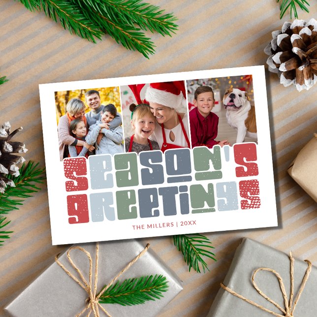 Family Photo Colourful Retro Christmas Holiday (Family Photo Colorful Retro Christmas Holiday Card)