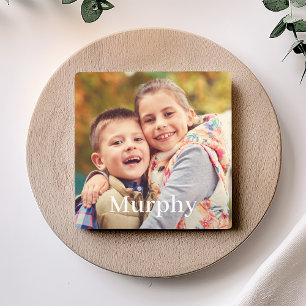 Family Photo Custom Last Name Monogram Stone Coaster