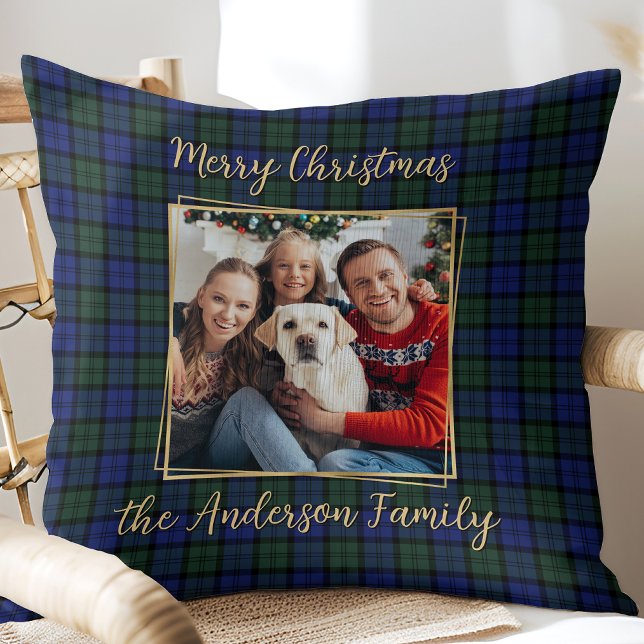 Family Photo Custom Modern Elegant Christmas Plaid Cushion (Creator Uploaded)