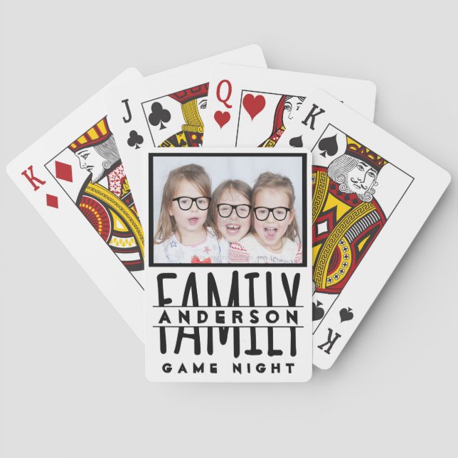 Family Photo | Custom Name Modern White Game Night Playing Cards (Back)