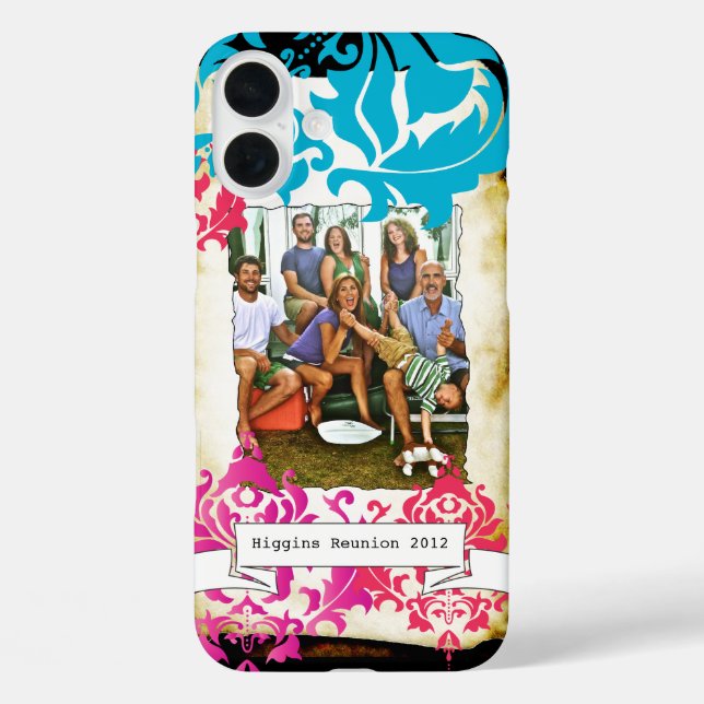 Family Photo Damask Burnt Edge iPhone Case (Back)