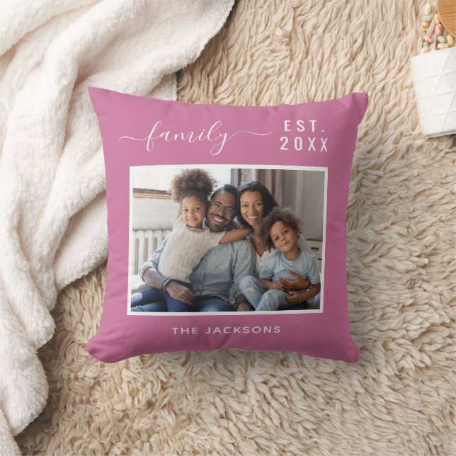 Family photo dark pink name script cushion (Blanket)