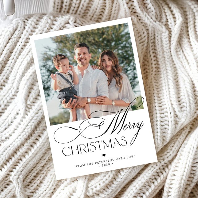 Family photo elegant calligraphy Merry Christmas Holiday Card (Creator Uploaded)