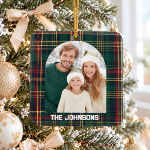 Family Photo Elegant Christmas Plaid Ornament