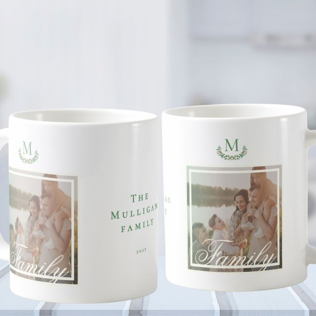 Family Photo elegant Monogram Wreath  Coffee Mug (Creator Uploaded)