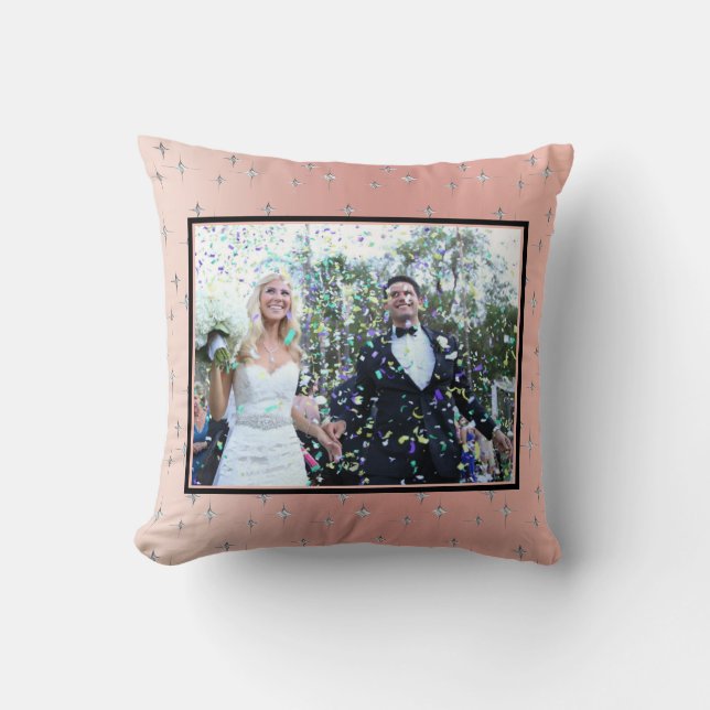 Family Photo Fancy Modern Decorative Pink Silver Cushion (Front)