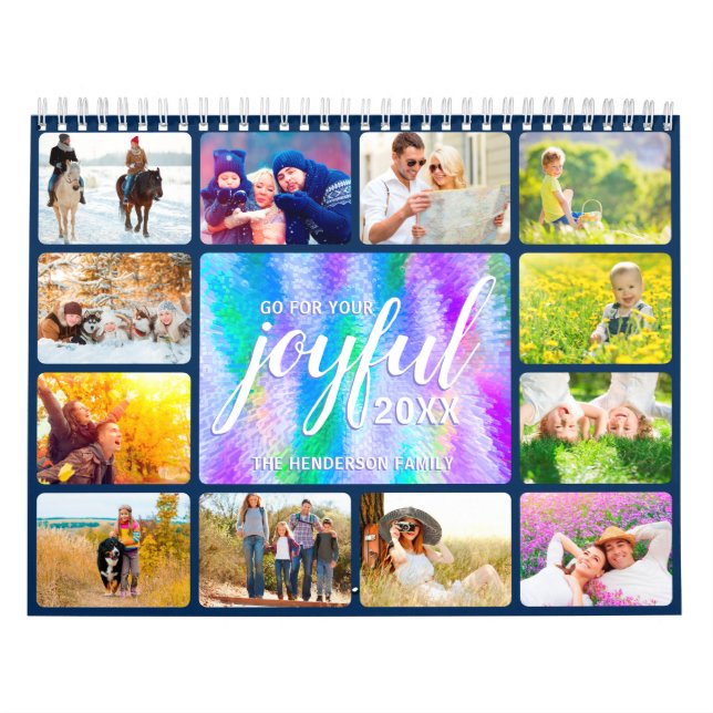 Family Photo Faux Iridescent Holographic 2025 Calendar (Cover)