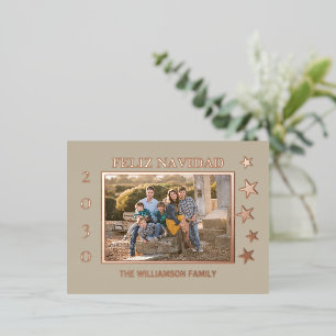 Family Photo Feliz Navidad Rose Gold Foil  Holiday Postcard
