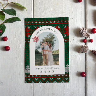 Family Photo Festive Knit Pattern Holiday Cards