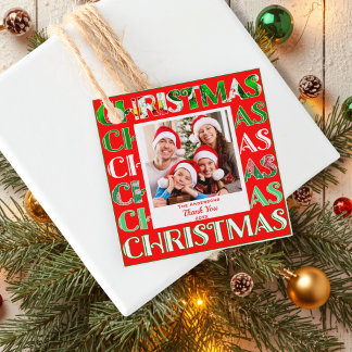 Family Photo Festive Red Green Retro Christmas Favour Tags