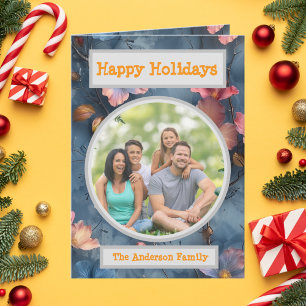  Family Photo Floral Holiday Greeting  Card
