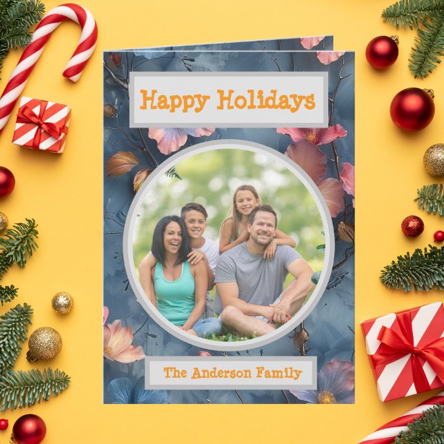  Family Photo Floral Holiday Greeting  Card (Creator Uploaded)