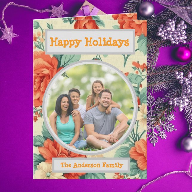  Family Photo Floral Holiday Greeting  Card (Creator Uploaded)