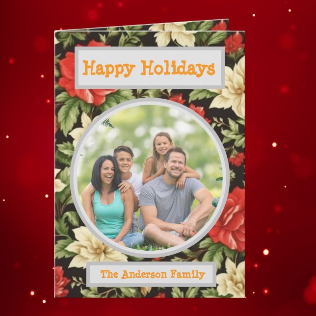  Family Photo Floral Holiday Greeting  Card (Creator Uploaded)
