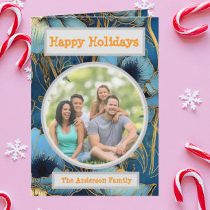  Family Photo Floral Holiday Greeting  Card