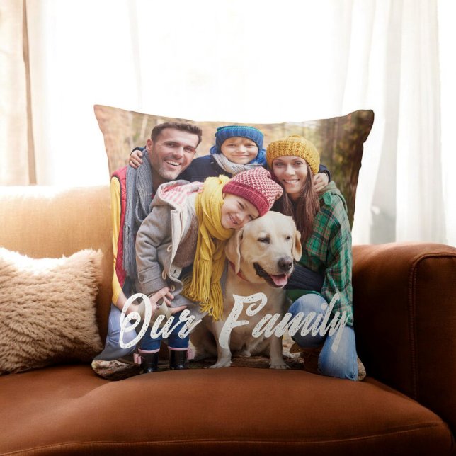 Family photo fun simple  throw pillow (fun family photo throw pillow )