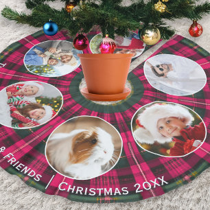 Family Photo Gallery Pink Tartan Brushed Polyester Tree Skirt