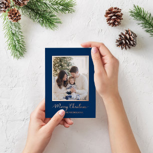 Family Photo Gold Foil on Navy Blue Christmas