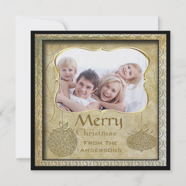 Family Photo Gold Metallic Christmas Holiday Cards (Front)