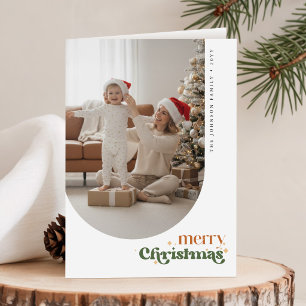 Family Photo Gold Retro Merry Christmas Card