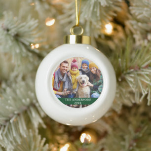 Family Photo Green Ceramic Ball Christmas Ornament