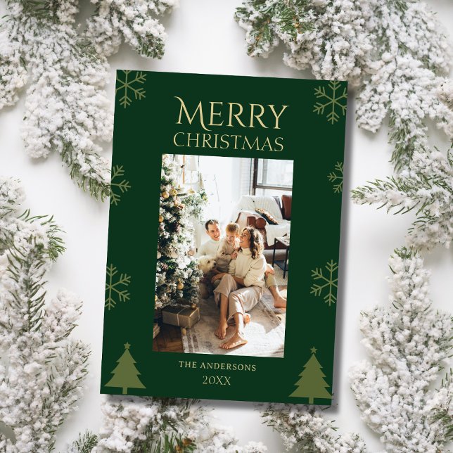 Family photo green custom merry christmas Card (Creator Uploaded)