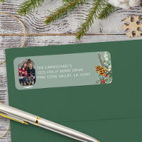 Family Photo Green Holly Pine Christmas Address
