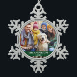 Family Photo Green Snowflake Pewter Christmas Ornament<br><div class="desc">Family Photo Green Snowflake Ornament</div>