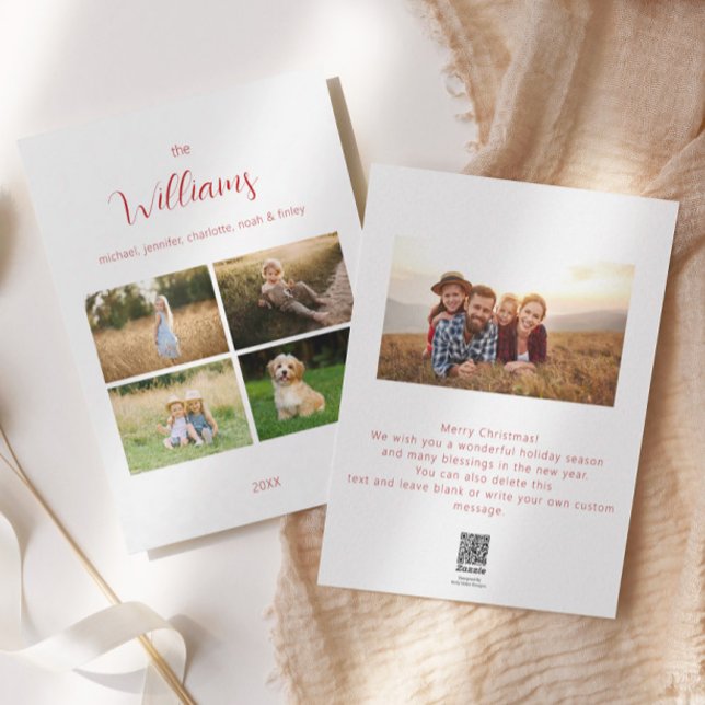 Family Photo Grid Elegant Script Holiday Card (Creator Uploaded)