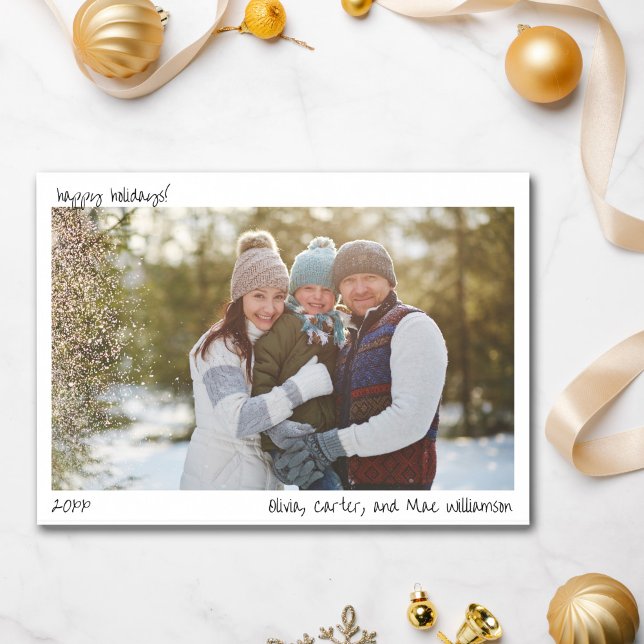 Family Photo Handwriting Minimalist Christmas  Holiday Card (Creator Uploaded)