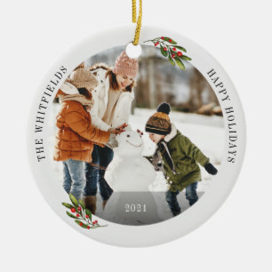 Family Photo Happy Holidays Keepsake Ceramic Tree Decoration