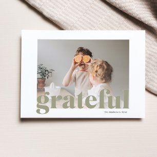 Family Photo Happy Thanksgiving Green Grateful P Postcard