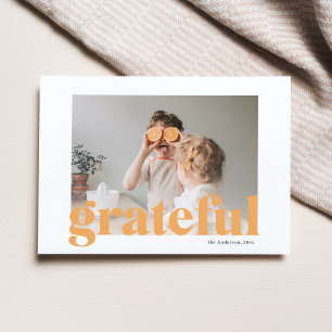 Family Photo   Happy Thanksgiving Orange Grateful Postcard