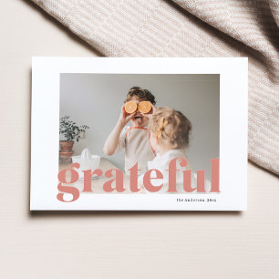 Family Photo Happy Thanksgiving Red Grateful Postcard