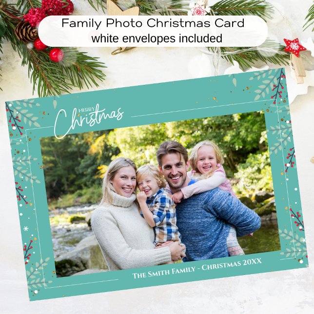 Family Photo Holiday Foliage  Christmas Card (Creator Uploaded)