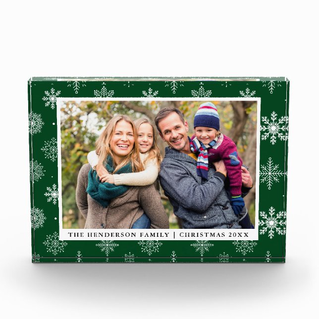 Family Photo Holiday Snowflakes Green Photo Block (Front)