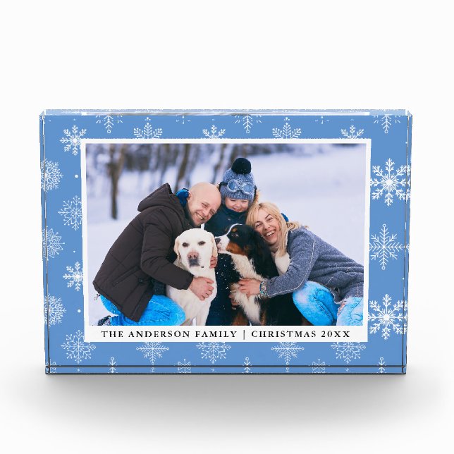 Family Photo Holiday Snowflakes Photo Block Blue (Front)