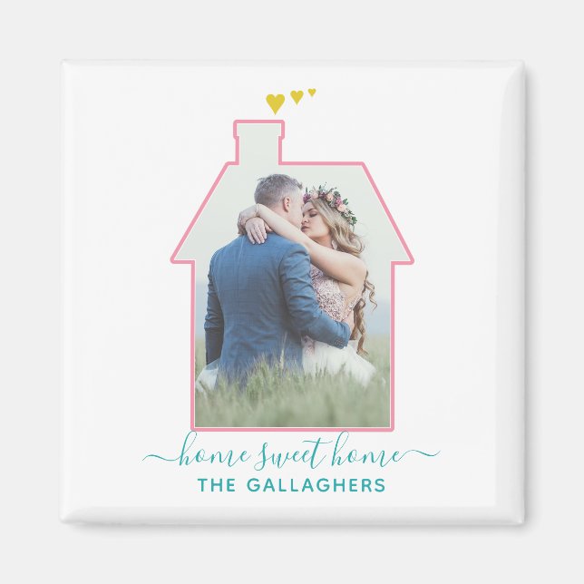 Family Photo House Shape Housewarming Wedding Cute Magnet (Front)