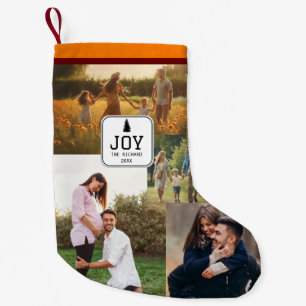 Family Photo Joy Christmas Collage Orange Xmas Small Christmas Stocking