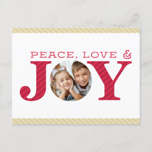 FAMILY PHOTO JOY simple bold modern red and gold Holiday Postcard