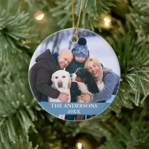 Family Photo Light Blue Ceramic Tree Decoration