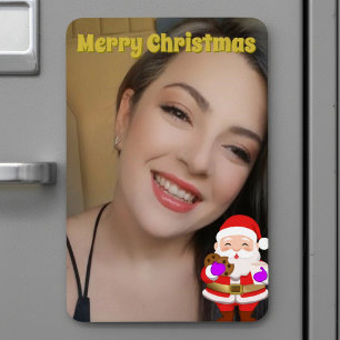 Family Photo Magnet With Cartoon Santa