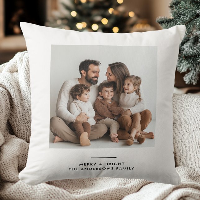 Family Photo & Merry and Bright Minimalistic Cushion (Creator Uploaded)
