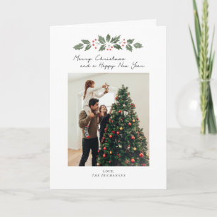 Family Photo Merry Christmas Berries Rustic Holiday Card