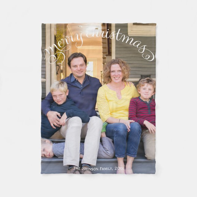 Family Photo Merry Christmas Fleece Blanket (Front)