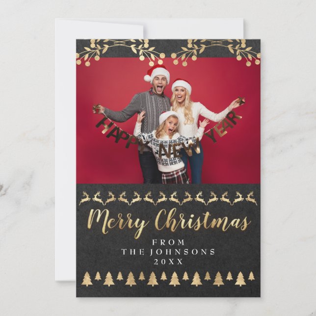Family Photo Merry Christmas Gold Kraft Classy Holiday Card (Front)